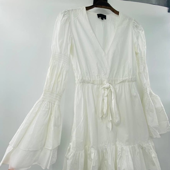 Intermix White Bennet Smocked Sleeve Short Tiered Ruffle Dress Tie Front Sz Sm - Picture 7 of 12